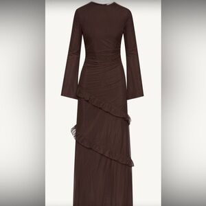 Veiled Collection Sabrina Waterfall Mesh Maxi Dress - Espresso Size L Height 56